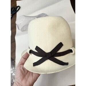 Patricia Underwood Felt Hat Ivory Black Bow Size Small/Medium Vintage Wool